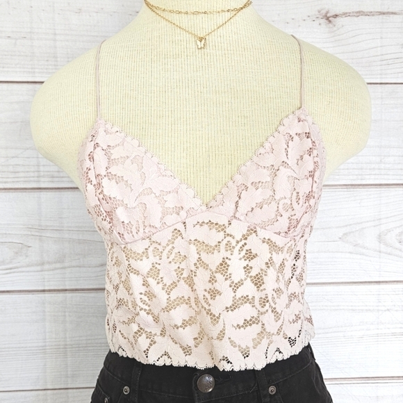 Free People Lacey Lace Brami Cami Top in Light Rose Size Large - Picture 5 of 12